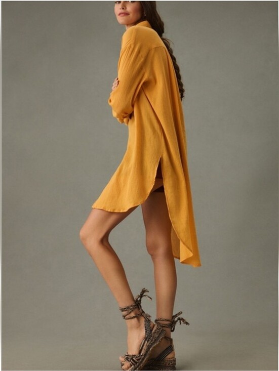 Anthropologie Tops - By Anthropologie Duster Tunic Shirt Long Sleeve Mango/Mustard Hi Low Oversized